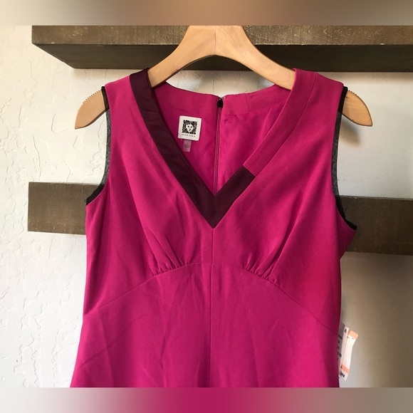 Anne Klein|Pink barbiecore feminine midi dress with mesh border, NWT•••Feminine - Picture 3 of 12